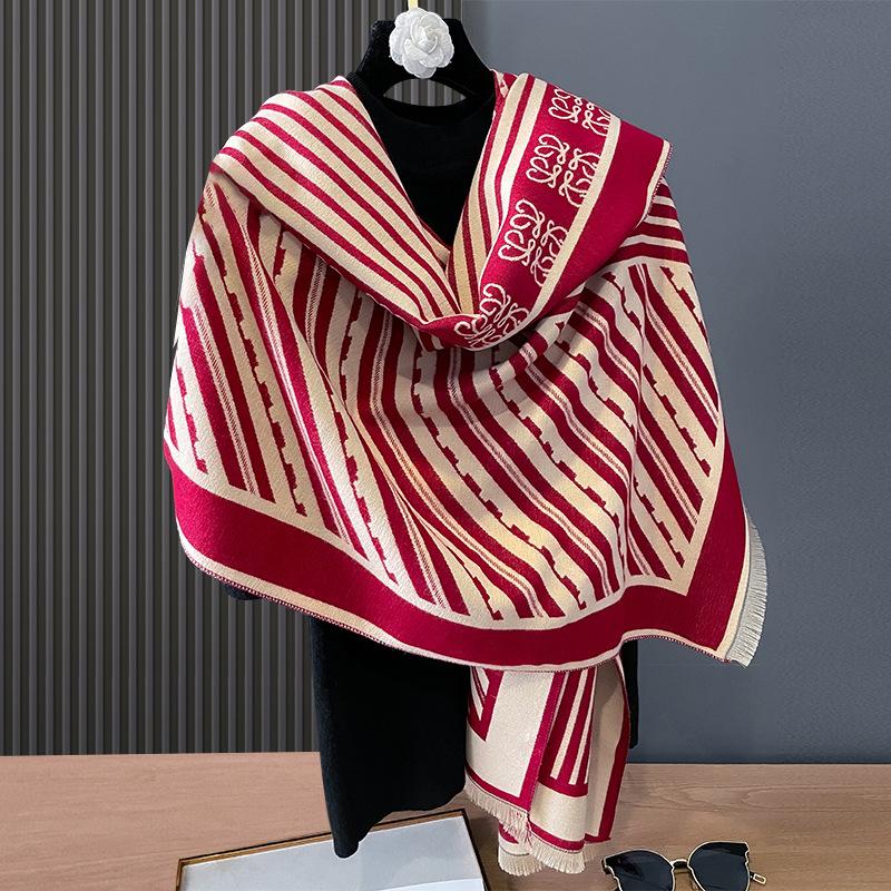 Imitation Cashmere Scarf, Simple Lines, High-End Color Contrast, Autumn And Winter Double-Sided Winter Women