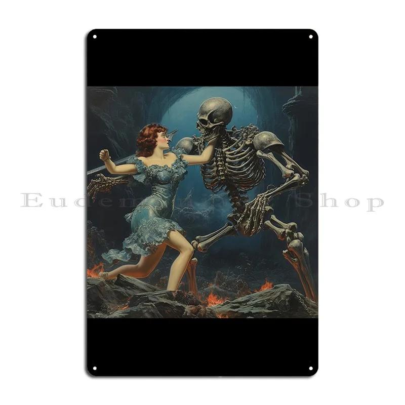 Beautiful Girl Fighting An Armored Skeleton Demonik Art Metal Plaque Home Personalized Wall Cave Create Cinema Tin Sign Poster