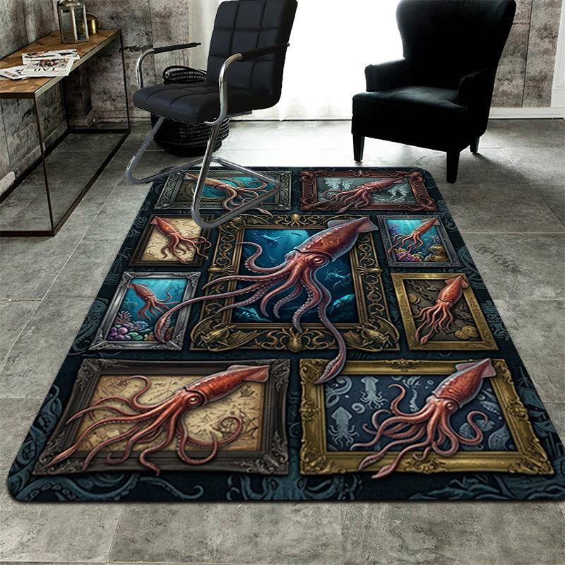 Squid Art Collection Pattern Rug Floor Mat for Living Room or Bedroom Soft and Comfortable Carpet a Gift for Birthday and Holiday.