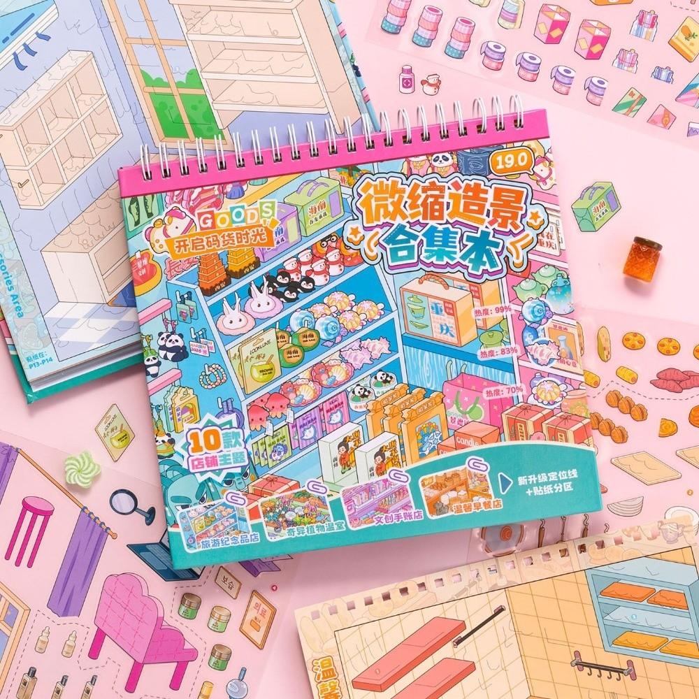 PET Die-cut 3D Mni Cabin Stickers 10 Scenes DIY Stacking Sticker Miniature Scene Sticker Kid Toy