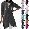 Women's Fall And Winter Casual Sweatshirt Medium Long Solid Color Hooded Sweatshirt