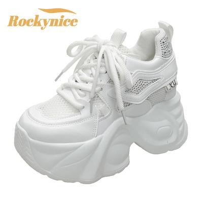 10СМ Новые женские блестящие массивные кроссовки Летняя повседневная вулканизированная обувь Высокая платформа Дышащие сетчатые кроссовки Женские кроссовки для папы