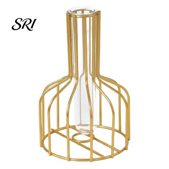 Oxidation-resistant Vase Decorative Glass with Metal Wire Stand Clear Test Tube Iron Stable Flower Art Frame for Hydroponic Plant Modern Container