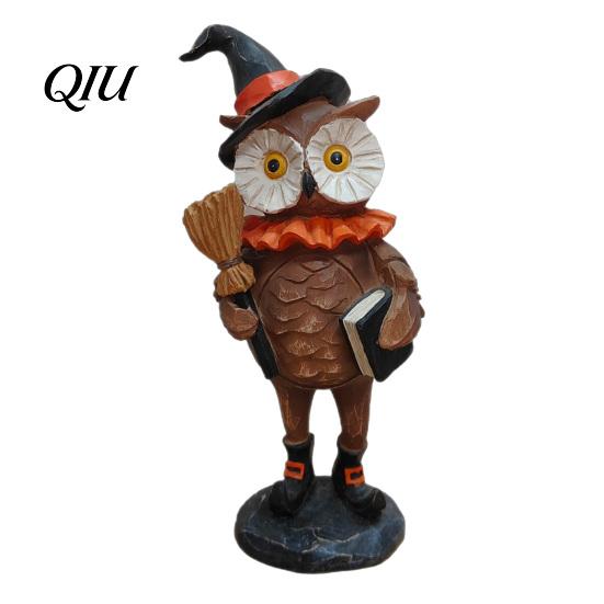 Decorative Resin Crafts Wooden Halloween Figurines, Pumpkin Scarecrow Wizard Owl Black Cat Tiered Tray Seasonal Accents Statue, Rustic Desktop