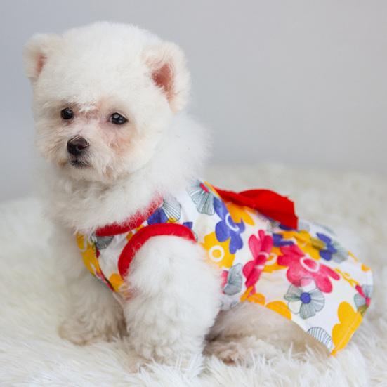 Summer Floral Print Small Dress Lovely Medium Dogs Sleeveless Foreleg Bowknot Decor Holiday Pet Outfit