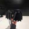 Gothic Style Bat & Skull PU Leather Shoulder Bag Vintage Solid Color Crossbody Bag with Adjustable Chain Strap for Outings, and Everyday Use