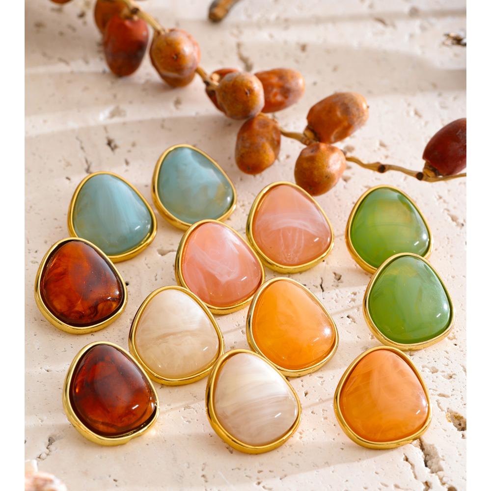 Yhpup Multi-Color Stainless Steel Acrylic Resin Popular Stud Earrings Spring Summer Gold Color Fashion Daily Jewelry PVD Plated