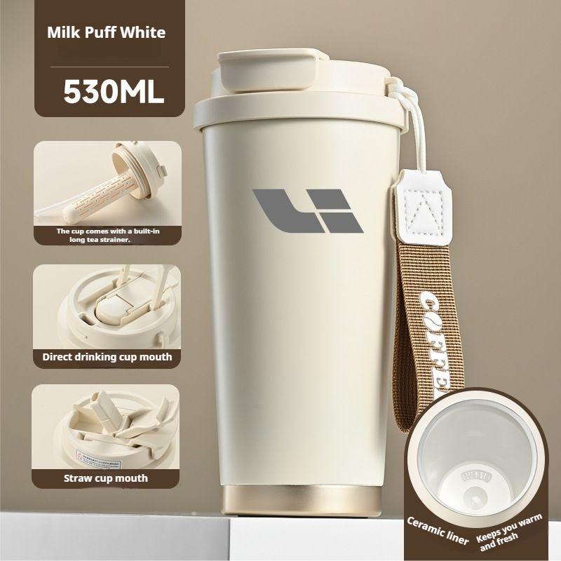 For Li Lixiang L6 L7 L8 L9 I8 Mega Car-mounted Stainless Steel Insulated Cup with Straw Coffee Cup Tea Brewing Cup