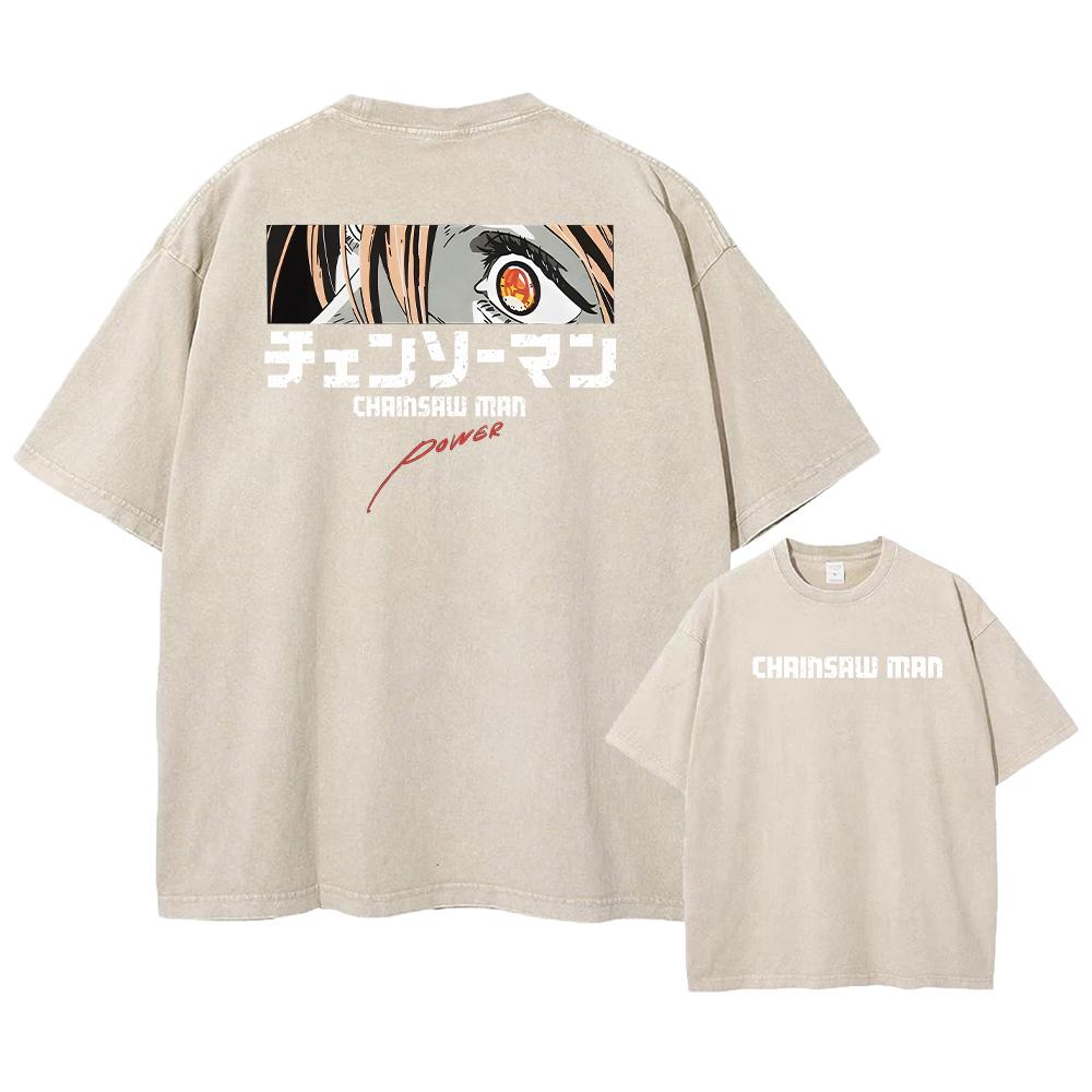 Chainsaw Man Аниме Манга Стираная футболка Короткие рукава Футболки большого размера Новинка Мужские топы Уличная одежда Печатный