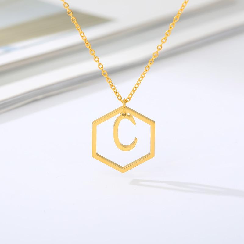 Simple and Stylish English Alphabet Small Fresh K Gold Titanium Steel Necklace Women's Accessories Geometric Collarbone Chain