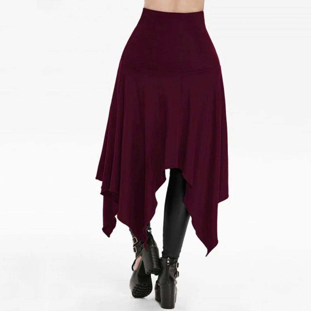 Women Halloween Gothic Punk Asymmetric Lace-up Slit Front Skirt A-Line Skirt