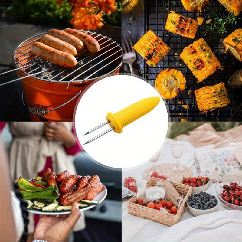 10 шт. Держатели для кукурузы из нержавеющей стали - Шпажки с термостойкой ручкой - Аксессуары для домашней кулинарии и барбекю для кемпинга, инструменты для гриля на открытом воздухе, вилки для фруктов