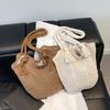 Portable Bohemian Knitted Shoulder Bag Hollowed Out Solid Color Casual Woven Handbag Sweet Soft Crochet Tote Bag AVE