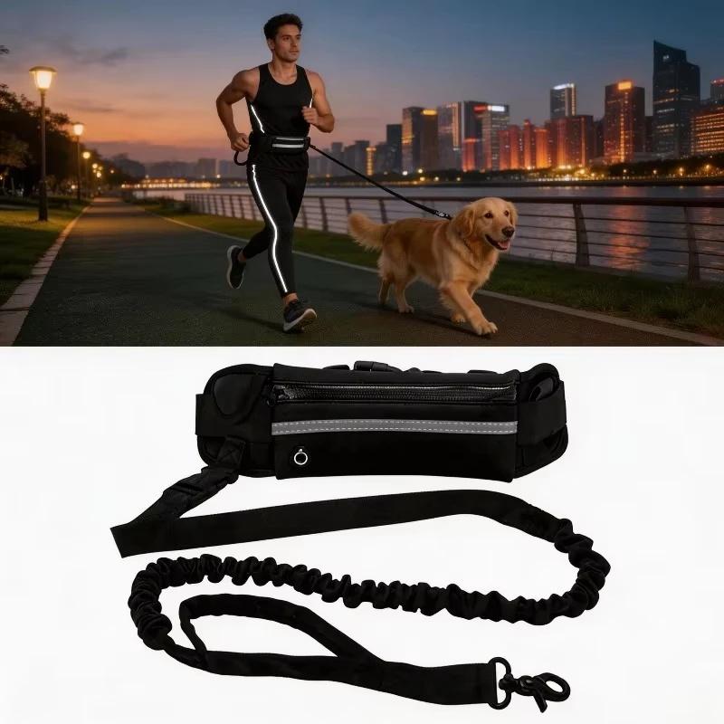 Hands‑Free Reflective Dog Leash Retractable Elastic Pet Leash with Waist Bag for Running Walking Dog Pet Supplies 1