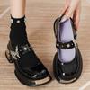 Metal Decoration Mid Heel Mary Janes Square Heel Round Toe Female Shoes On Sale  Brand Slip-on Spring/Autumn Solid Pumps