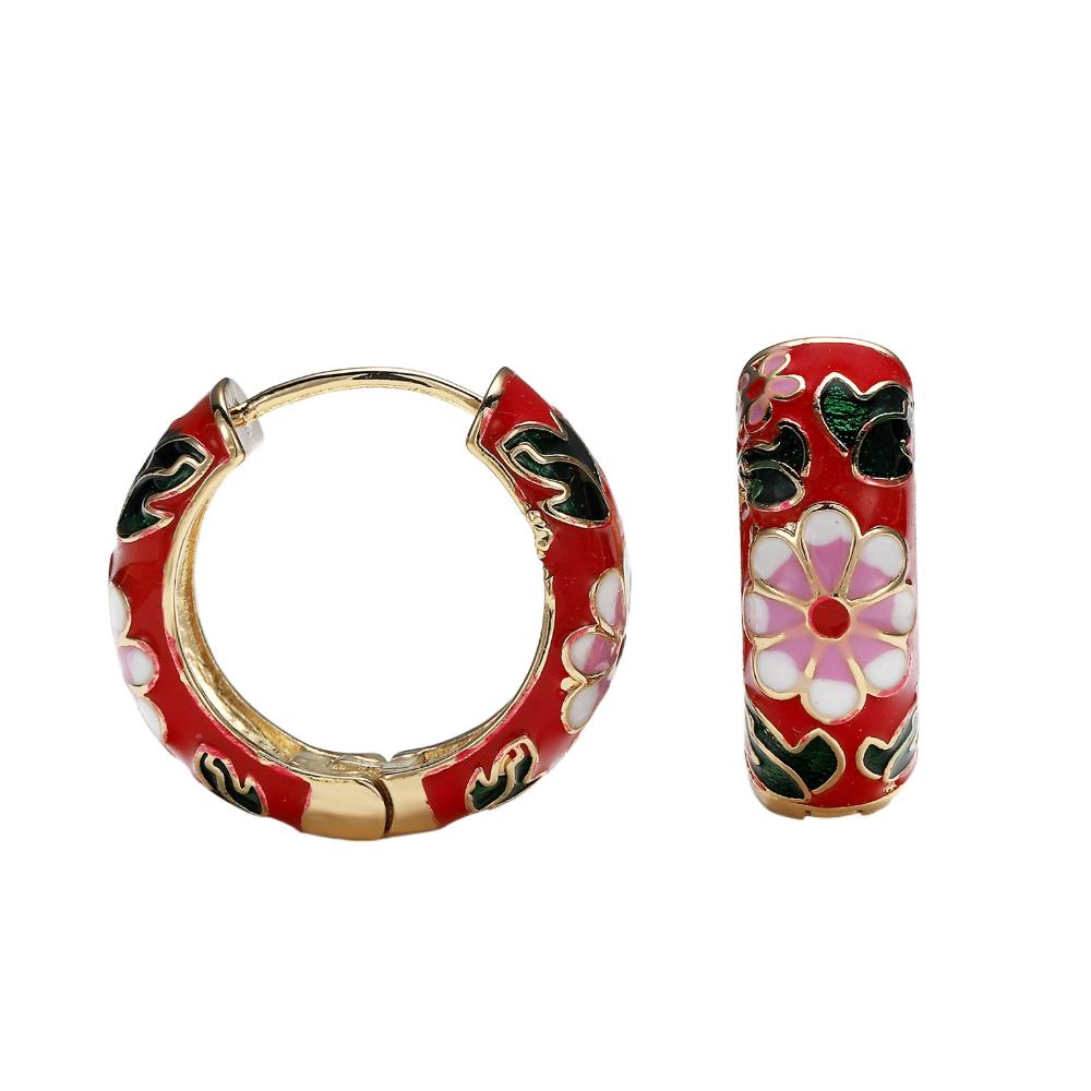 Китайские эмалевые серьги-цветы Классические серьги в китайском стиле Серьги-кольца Ювелирные изделия