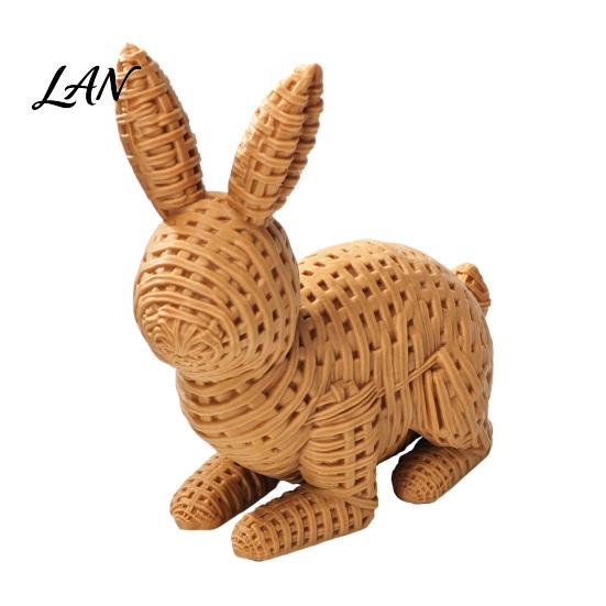 Outdoor Garden Decor 3D Printed Wicker?Look Bunny Figurine, Rattan Texture Rabbit Statue, Style Figurine Weather Resistant Decorative Ornament