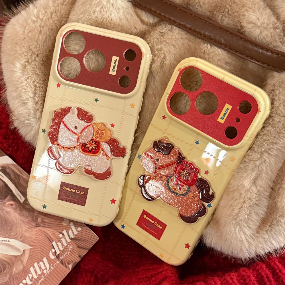 Suitable for IPhone 17 Pro Max and IPhone 16 in The Year of The Horse - New Year Glitter Cartoon Soft Case Protective Cover