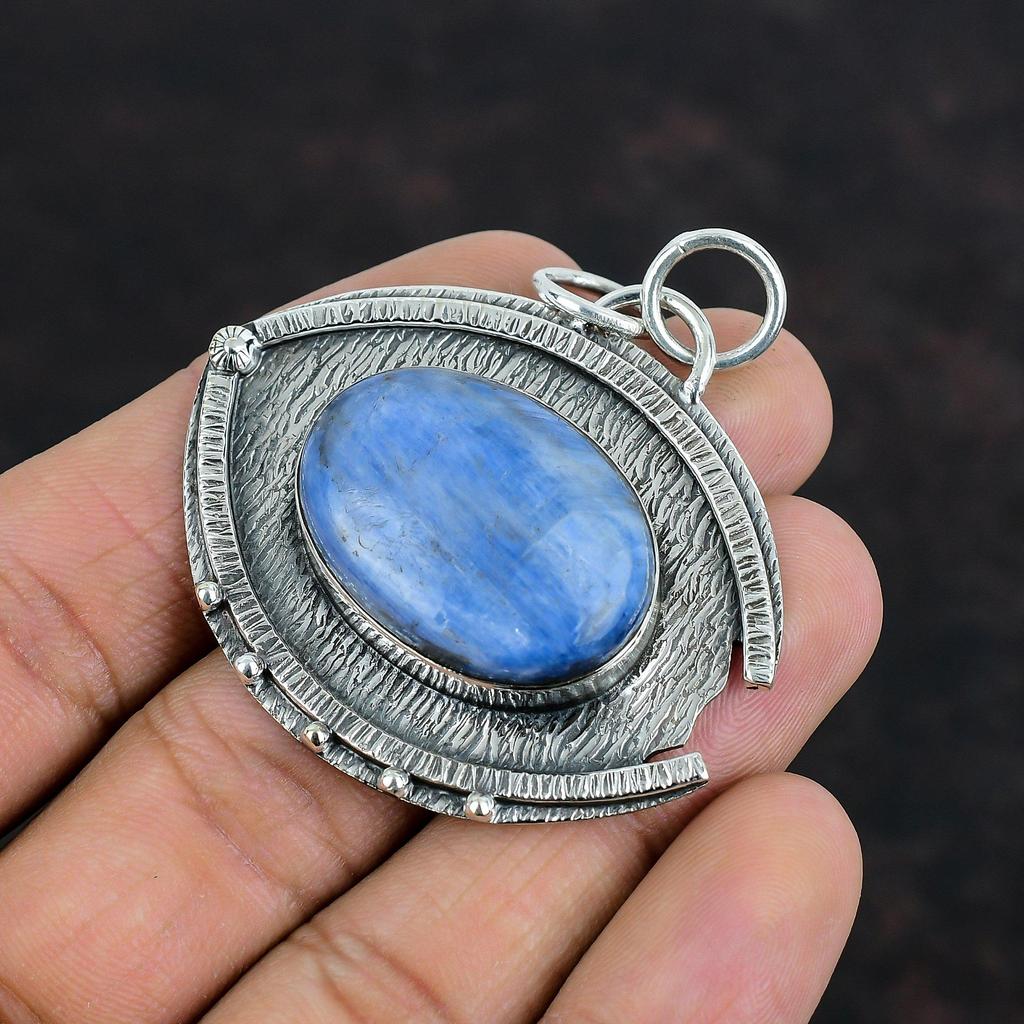 Кулон с кианитом, подлинный драгоценный камень, кулон из стерлингового серебра 925 пробы, элегантный кулон, ювелирные изделия из кианита, кулон из серебра ручной работы, подарок на помолвку