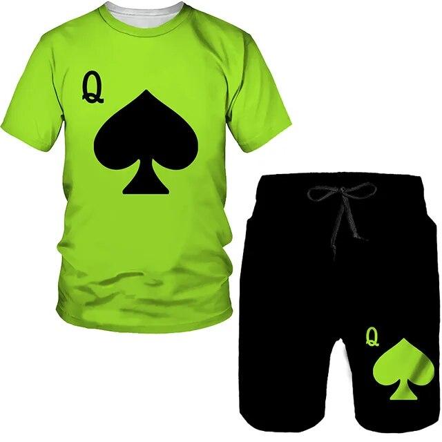 Летний мужской комплект, повседневный костюм-футболка с короткими рукавами, модный топ большого размера с 3D принтом, шорты, дышащая спортивная одежда, спортивный костюм, уличный