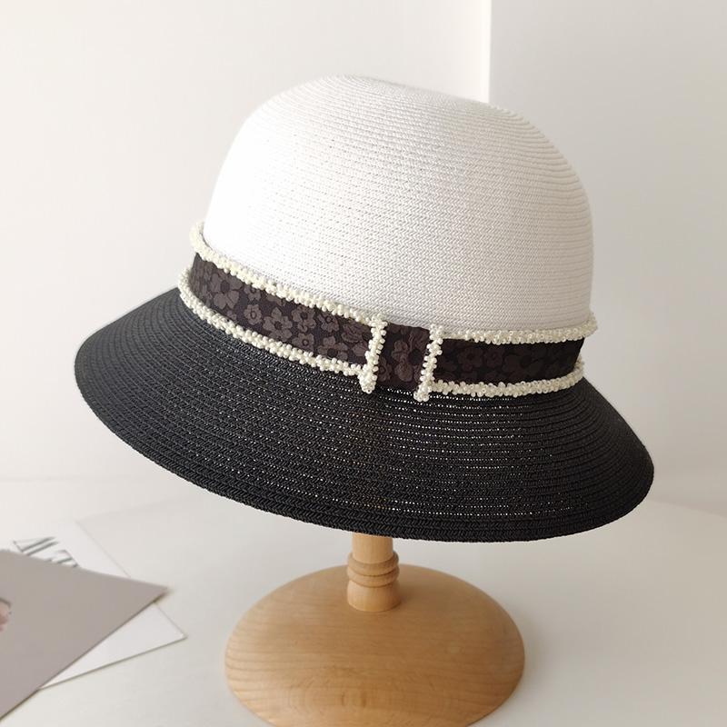 Элегантная шляпа-цилиндр из соломы с вставками, шляпа-ведро, женская летняя пляжная шляпа от солнца с защитой от УФ-лучей, соломенная шляпа