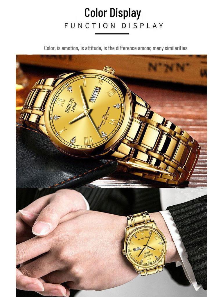 Мужские швейцарские часы с двойным календарем и браслетом из легированной стали, водонепроницаемые и люминесцентные.