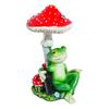 Red Mushroom Drinking Frog Statue Holding Beer Bottle Sitting Frog Resin Figurine Animal Sculpture Indoor Outdoor Garden Decoration Ornament