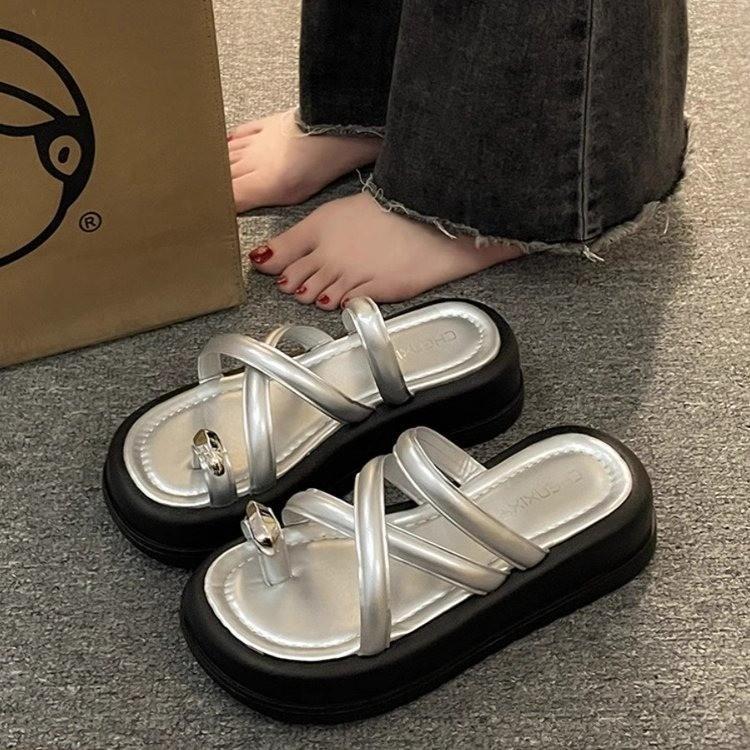 2024 Новые сандалии на толстой подошве с завышенным носком для женской летней верхней одежды