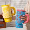 Керамический стакан для воды с соломинкой «Маленький жёлтый утёнок», бытовой, для общежития, большой ёмкости, «Ледяной магнат», креативная сувенирная кружка с крышкой