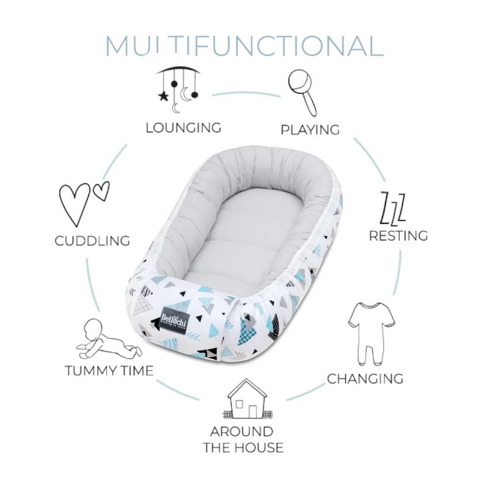 Bellochi Детская капсула для сна Baby Nest Pod для новорожденных — 100% хлопок — сертифицирован Oeko-TEX — 90x60x12 см — с защитными краями — tresor