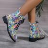 Модные осенние новые массивные одинарные ботинки женские модные круглые с принтом спереди на шнуровке противоскользящие износостойкие короткие ботинки