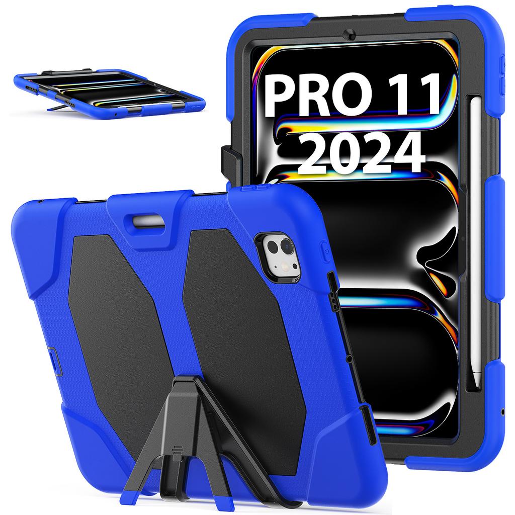 Для iPad Про 11 (2025)/11 (2024) Чехол для планшета из ПК + силиконовая подставка с пленкой для экрана из ПЭТ