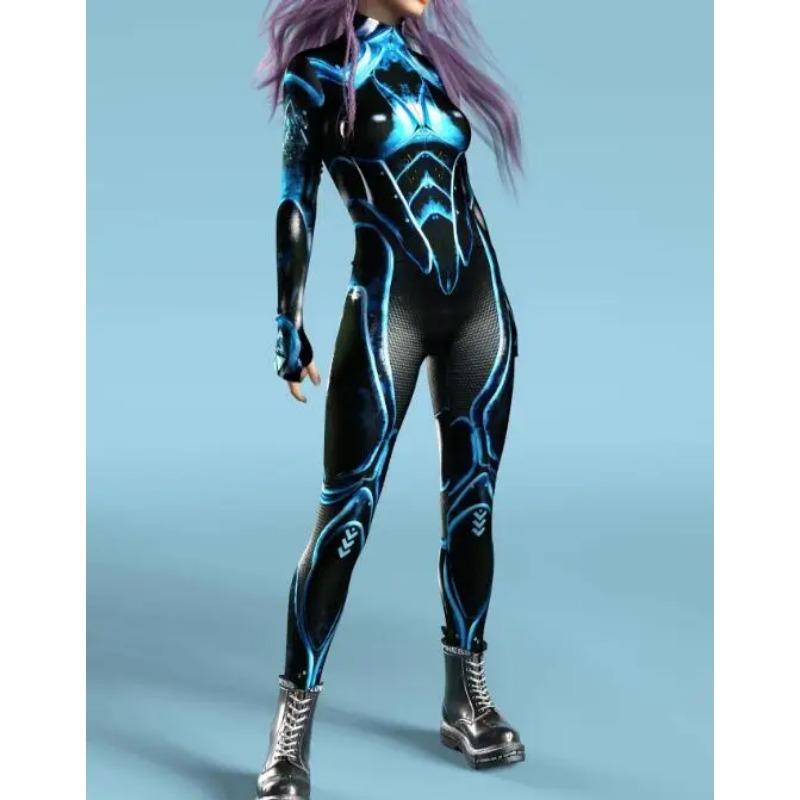 Женский облегающий комбинезон, одежда, красочный 3D принт, доспехи, зентай, боди, рукава для большого пальца, молния спереди, карнавальный костюм, наряд для вечеринки