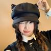 Woolen British Beret Hat Y2K Octagonal Cap Comfortable Cat Ear Hat Women