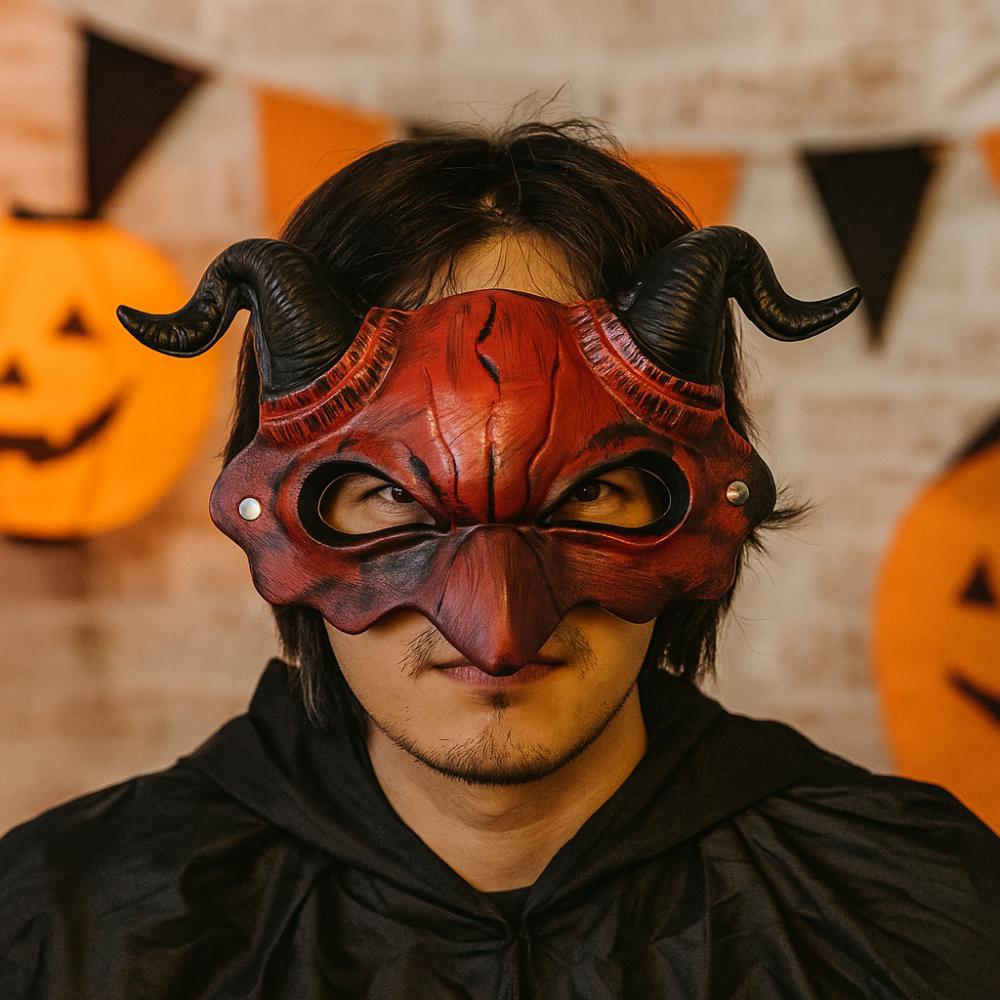 Кожаная Хэллоуинская Маска Демона Косплей Маскарадная Симуляция Головной Убор Маска Козлиные Рога Унисекс