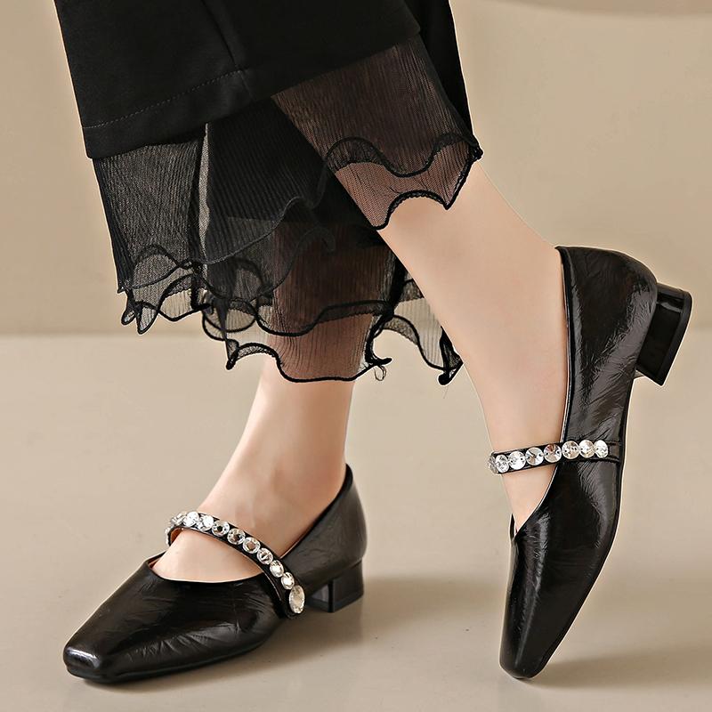 Модные роскошные туфли Мэри Джейн со стразами, женские серебристые туфли на низком каблуке для вечернего платья, женские элегантные французские туфли с квадратным носком