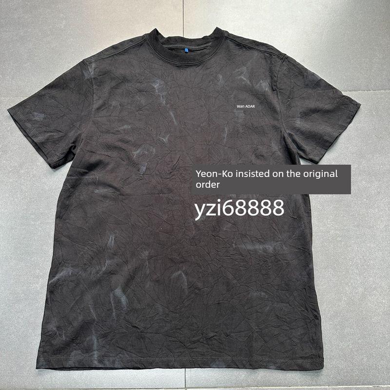 Korea Single Ad **Men's and Women's Same Style Boyfriend Style Cotton Ruched Texture Apricot/Tie-Dyed Black Comfortable Easiest for Match T-shirt