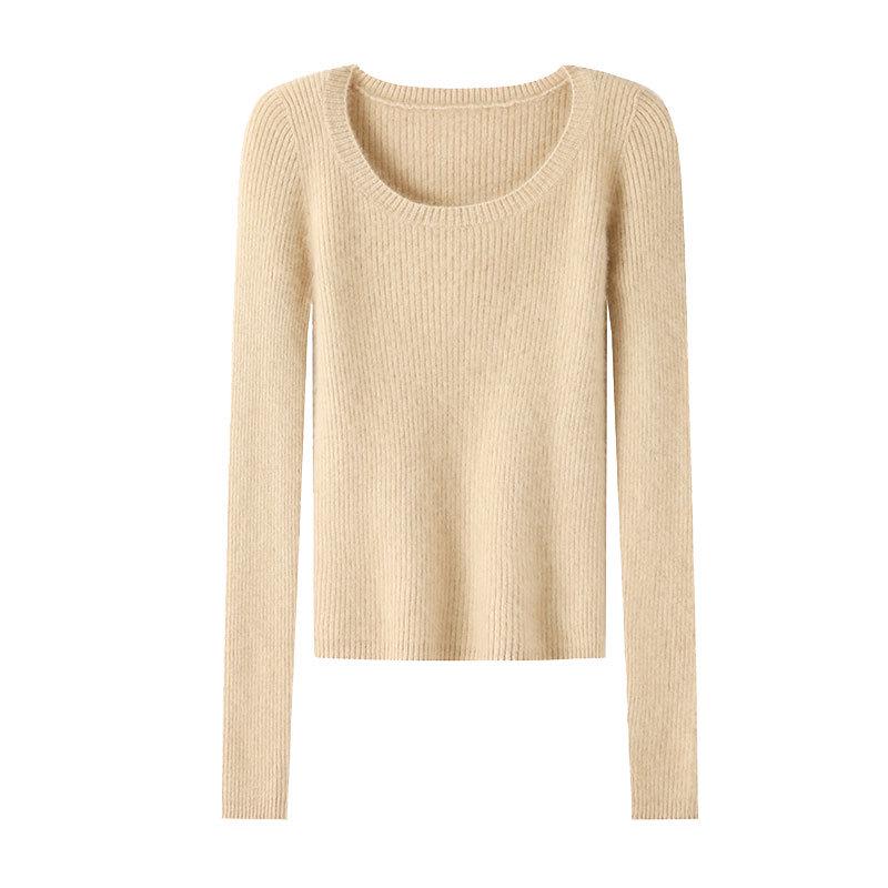 Women's Seamless Round Neck Cashmere Sweater - Slim Fit, Soft Knit, Solid Color