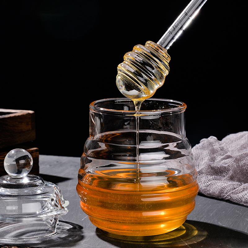 Honey Spoon Glass Honey Dipper Sticks Clear Glass Spoon Honey Stick Syrup Dispenser Spoon for Honey Jar Pot Kitchen Accessories
