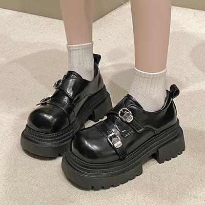 Весна 2025 новые маленькие кожаные туфли в британском стиле туфли Мэри Джейн женские на толстом каблуке толстой подошве лоферы на платформе тренд