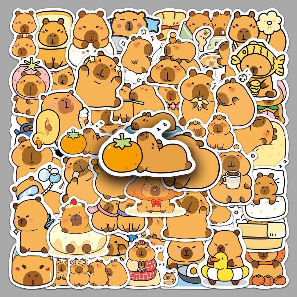 50 Мультяшных стикеров с капибарами: Милые украшения с животными для стаканов с водой и журналов