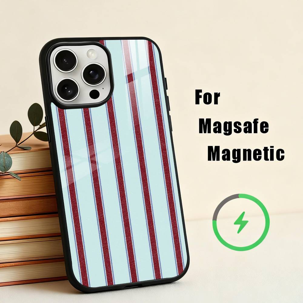 Чехол для телефона B-Бордовый W-Белая полоска для iPhone 17,16,15,14,13,12,Plus,Pro,Max для Magsafe Магнитная беспроводная зарядка