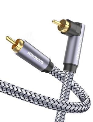 SOUNDFAM 90-градусный RCA-кабель, кабель для сабвуфера, прямой угол, цифровой коаксиальный RCA-кабель, видео-аудиокабель, позолоченный разъем для дома, серый