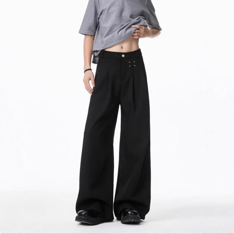 Mens Black Slim-fit Wide Leg Dress Pants Casual Office Trousers