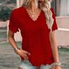 Women Summer T-shirt V-neck Short Sleeve Casual Tee Shirt Hollow Embroidery Lace Pullover Tops Streetwear