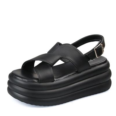 Модные летние босоножки на платформе с каблуком 8 см 2024 года, дышащие кожаные пляжные тапочки для женщин, прогулочные сандалии на толстой подошве, повседневная обувь с открытым носком