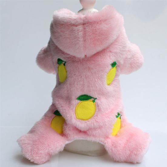 Привлекательный костюм для домашнего животного с нежной окантовкой из кораллового флиса с лимонным узором, куртка для собаки, пальто