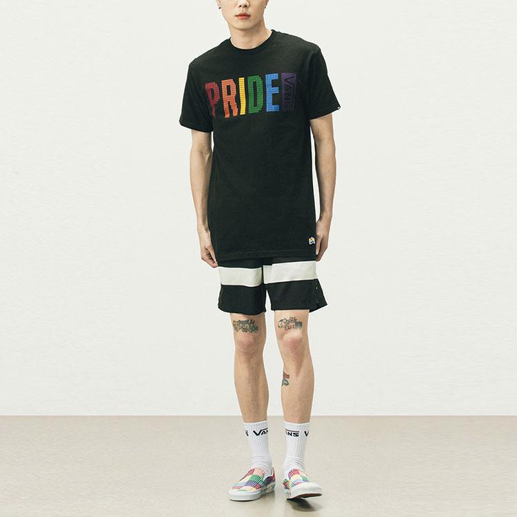 Vans X PRIDE T Shirts Unisex Black Crew Neck Moderate Straight Fit VN0A5E7TBLK
