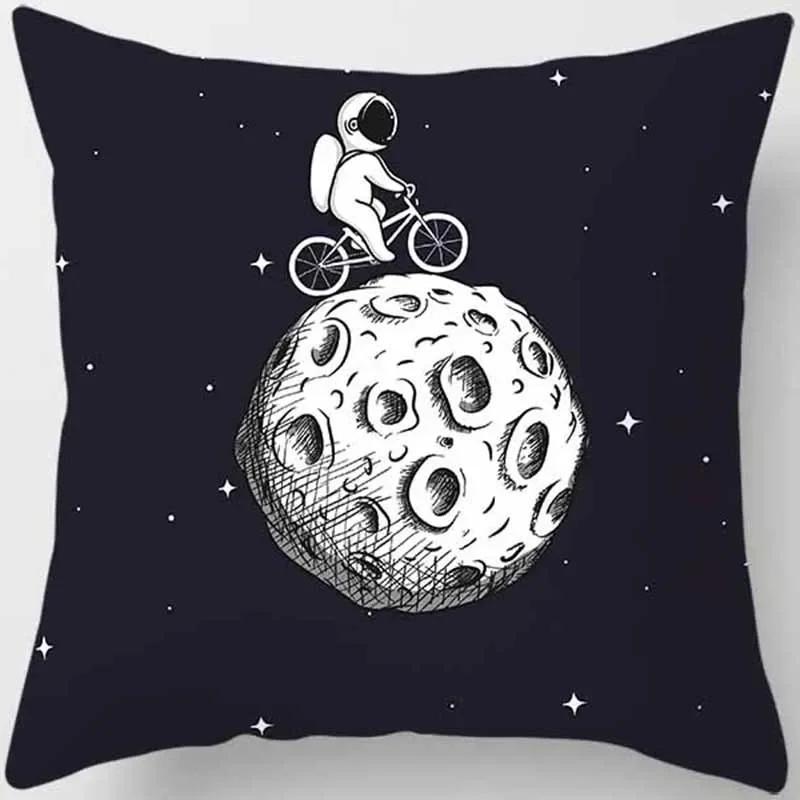 Cartoon Humor Astronaut Print Square Pillowcase Home Decor Car Sofa Cushion Cover