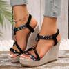 2024 Summer High Quality Women's Shoes Fashionable Open Toe Color Block Wedge Straight Open Channel Women's High Heel Sandals